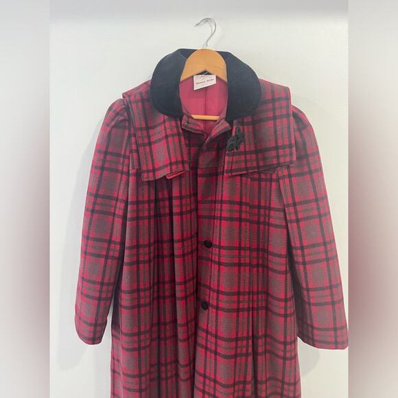 Girls Wool Quilted Long Plaid Jacket 12 Preppy - Picture 3 of 7